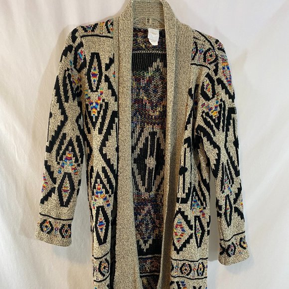 Northern Angel Open Gray Multicolor Aztec Print Cardigan Sweater Women's Size L - Picture 5 of 12